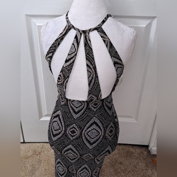 Iris Bodycon Halter Holiday Dress With Sequin Glitter & Cutouts Front & Back - Picture 3 of 8